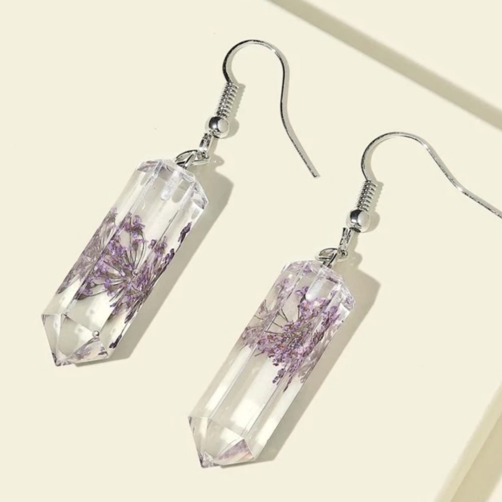 Floral Resin Geo Drop Earrings